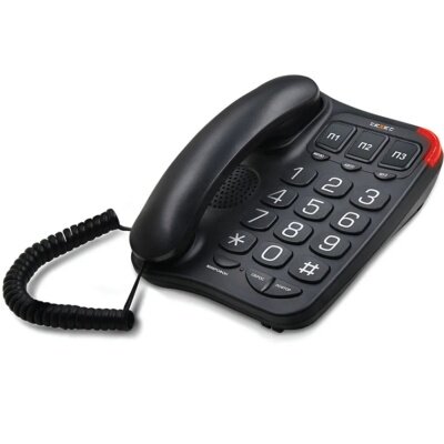 Телефон стационарный с большими кнопками и функцией быстрого набора, цвет черный